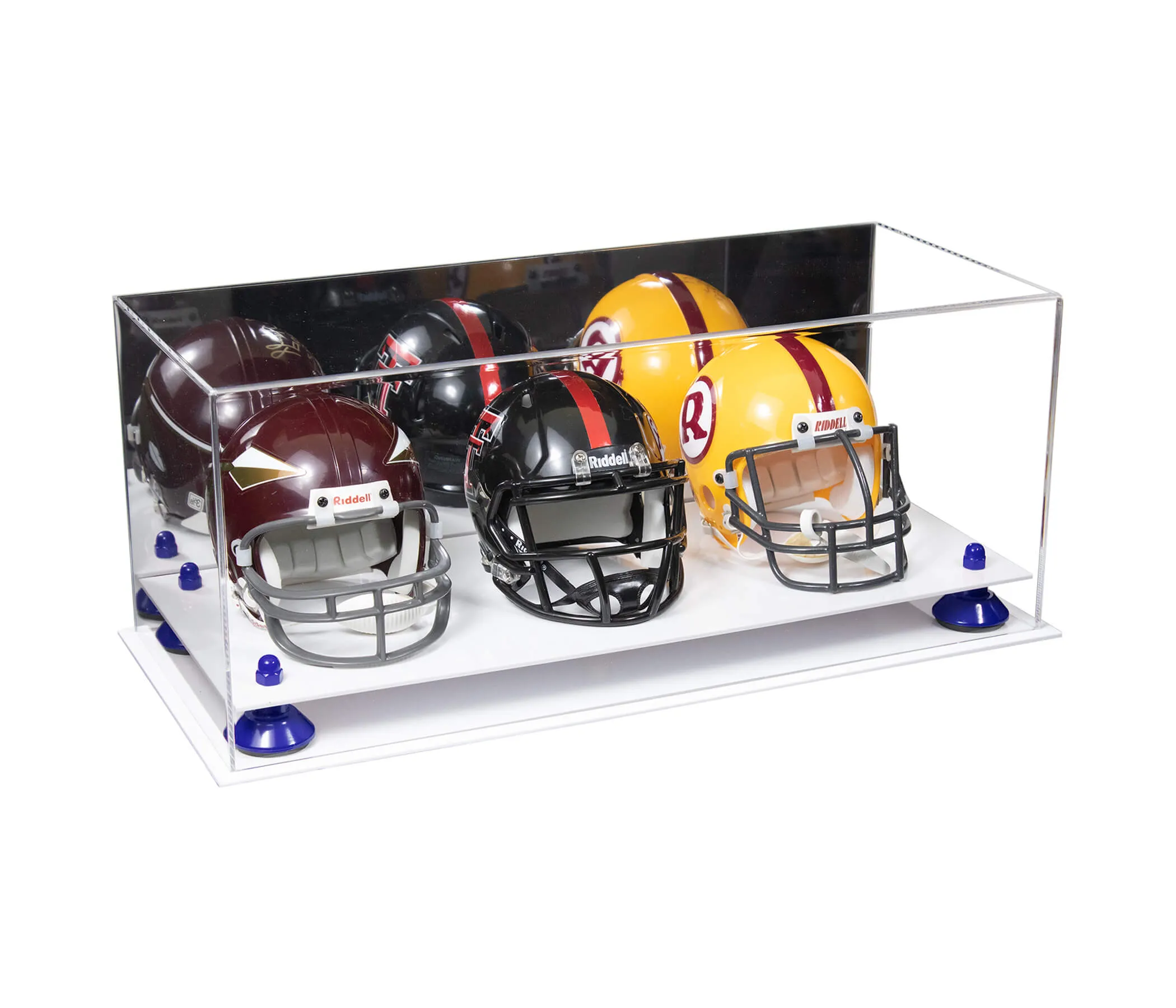 Acrylic Three Mini - Miniature Football Helmet (not Full Size) Display Case - Mirror No Wall Mount (V47/A103)