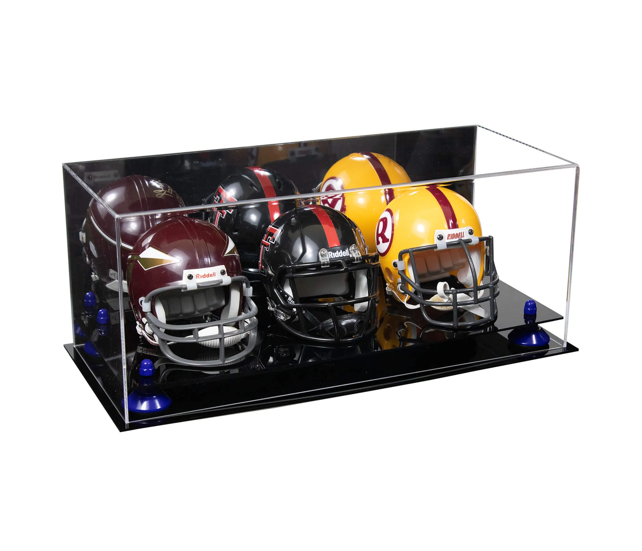 Acrylic Three Mini - Miniature Football Helmet (not Full Size) Display Case - Mirror No Wall Mount (V47/A103)