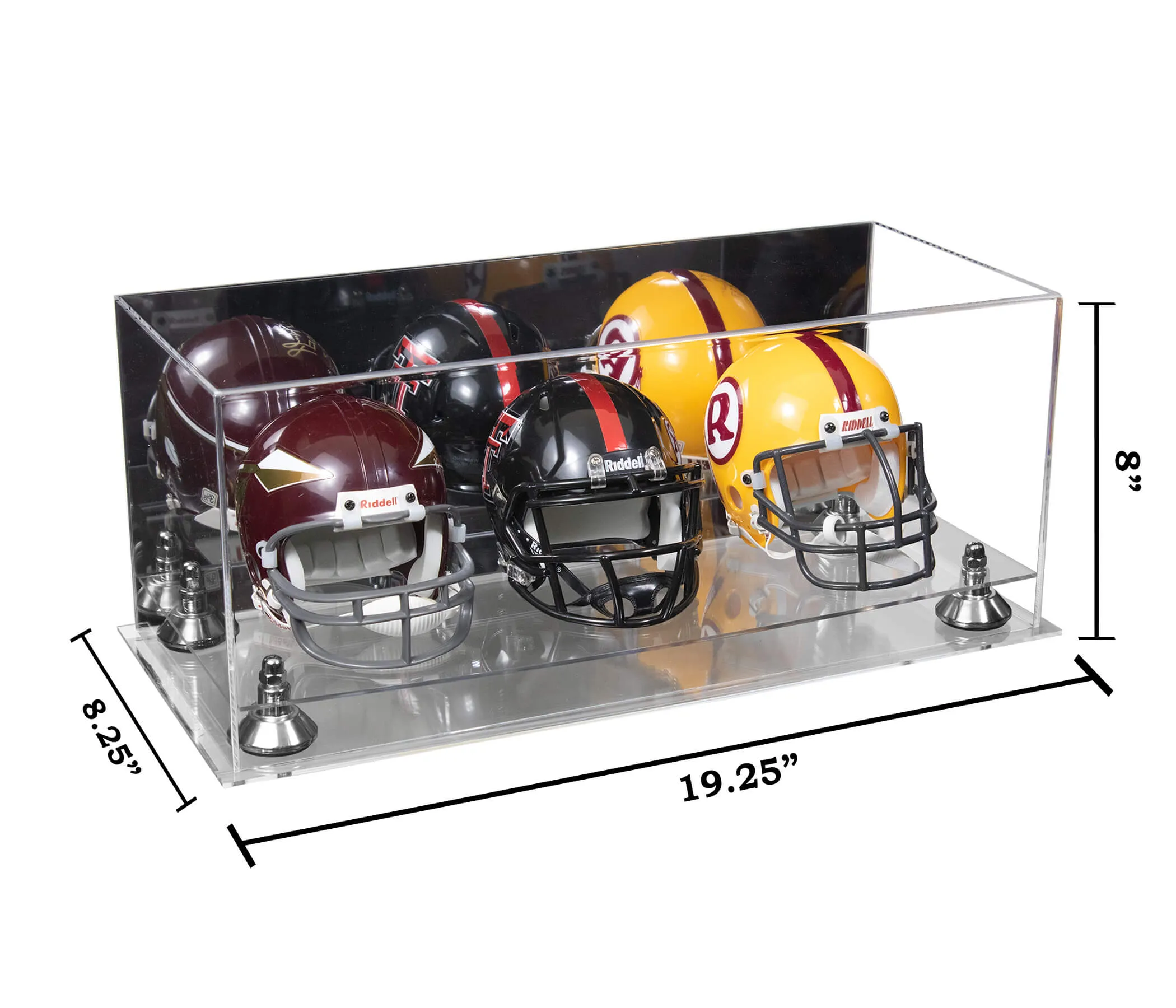 Acrylic Three Mini - Miniature Football Helmet (not Full Size) Display Case - Mirror No Wall Mount (V47/A103)