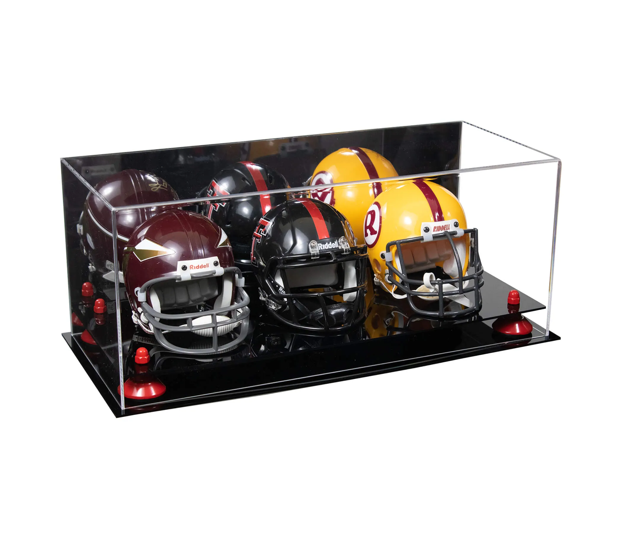 Acrylic Three Mini - Miniature Football Helmet (not Full Size) Display Case - Mirror No Wall Mount (V47/A103)