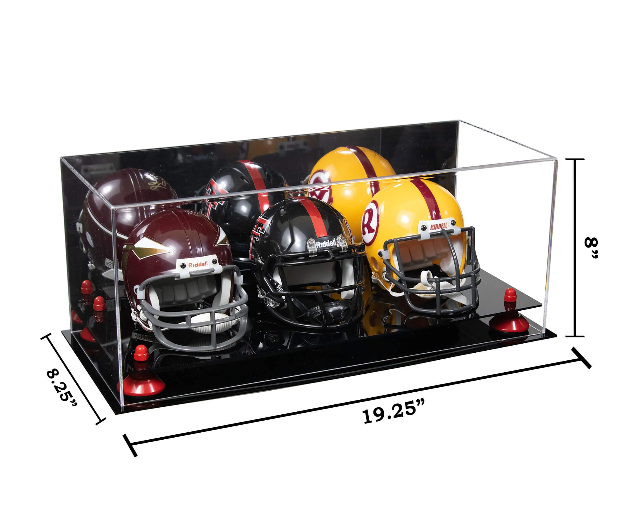 Acrylic Three Mini - Miniature Football Helmet (not Full Size) Display Case - Mirror No Wall Mount (V47/A103)