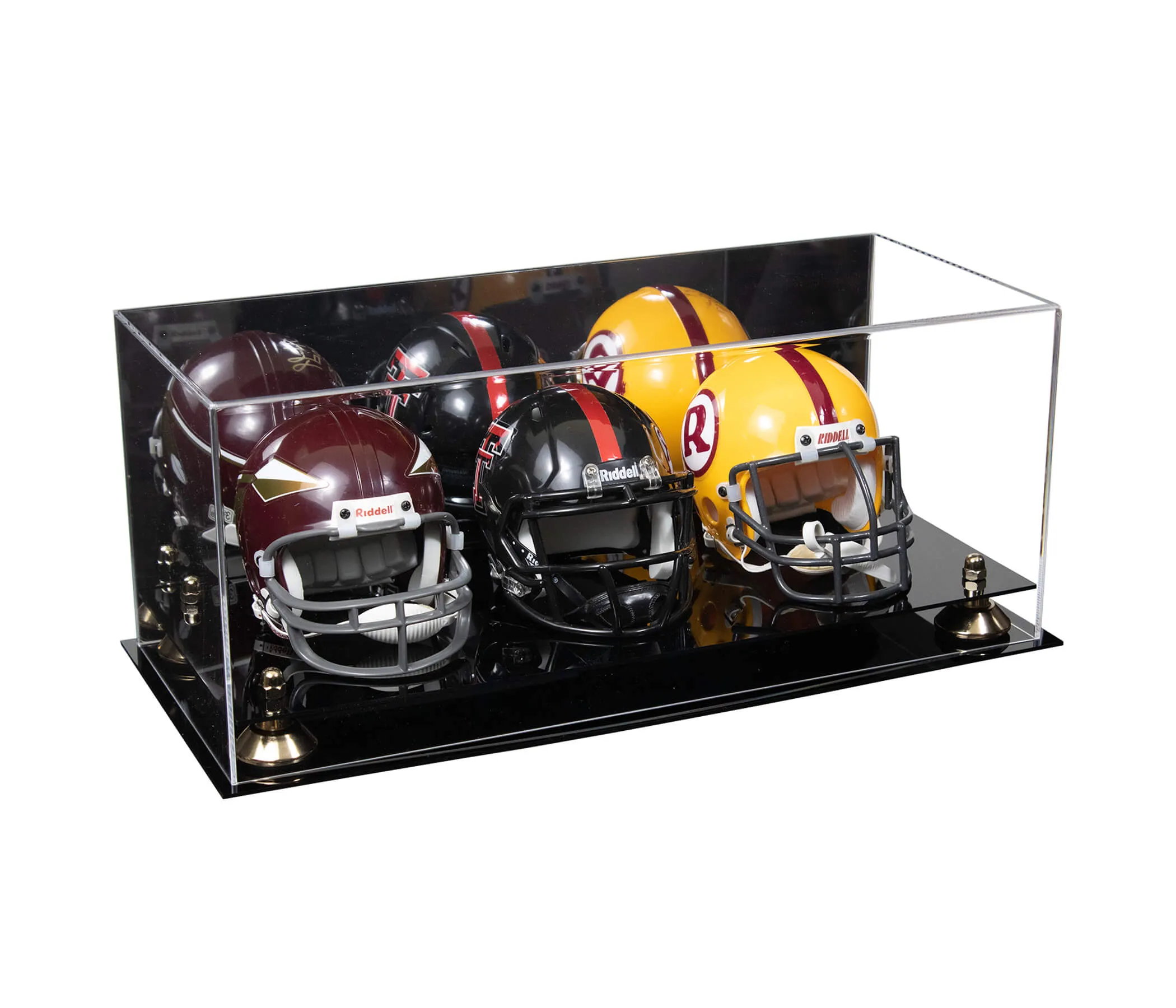 Acrylic Three Mini - Miniature Football Helmet (not Full Size) Display Case - Mirror No Wall Mount (V47/A103)