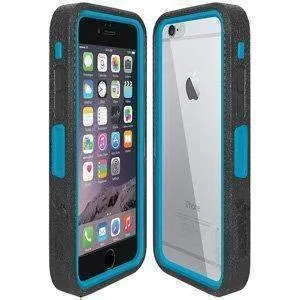 Amzer CRUSTA Rugged iPhone 6 Case Black on Blue Shell with Tempered Glass