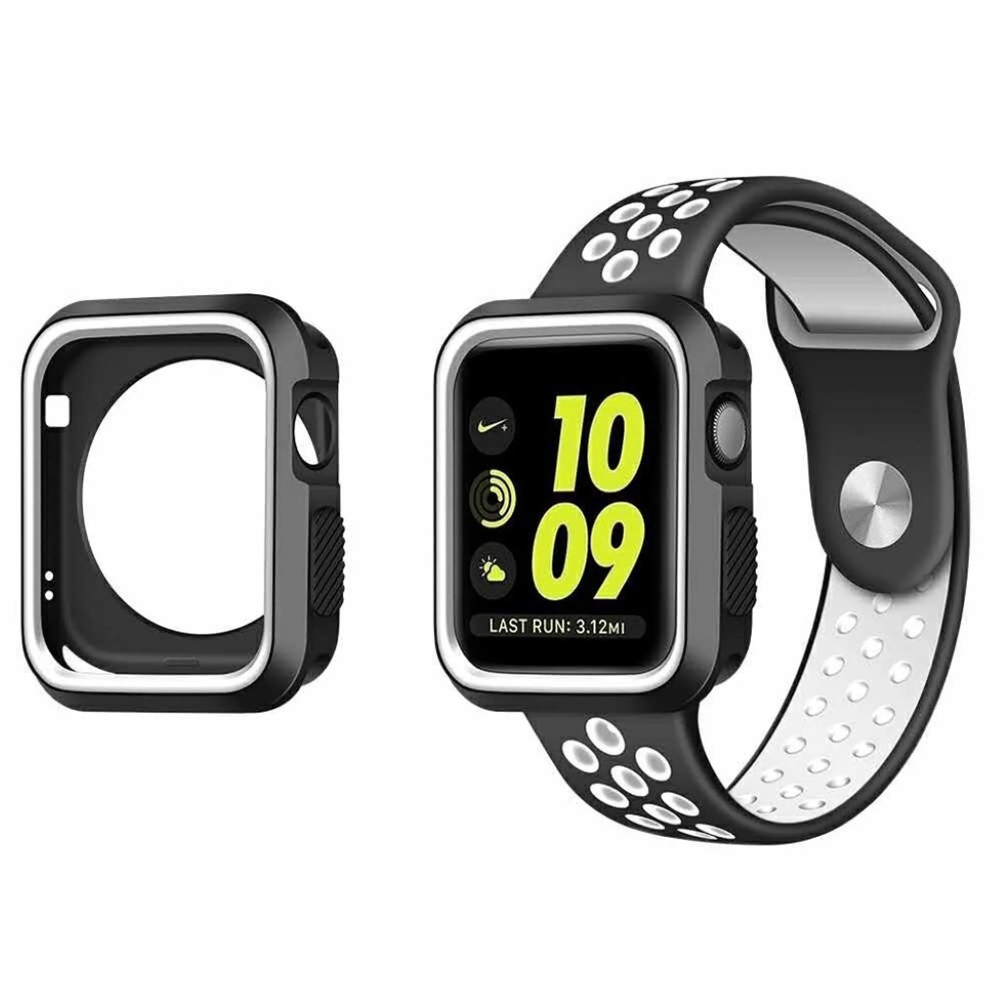 Apple Watch 42mm double color soft silicone case - Black   White