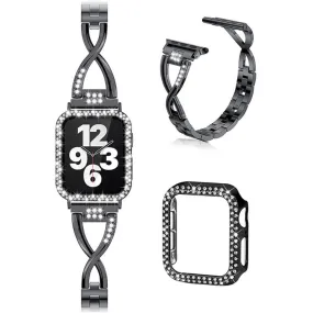 Apple Watch (45mm) X-shape rhinestone décor watch strap   cover - Black