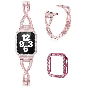 Apple Watch (45mm) X-shape rhinestone décor watch strap   cover - Rose Pink