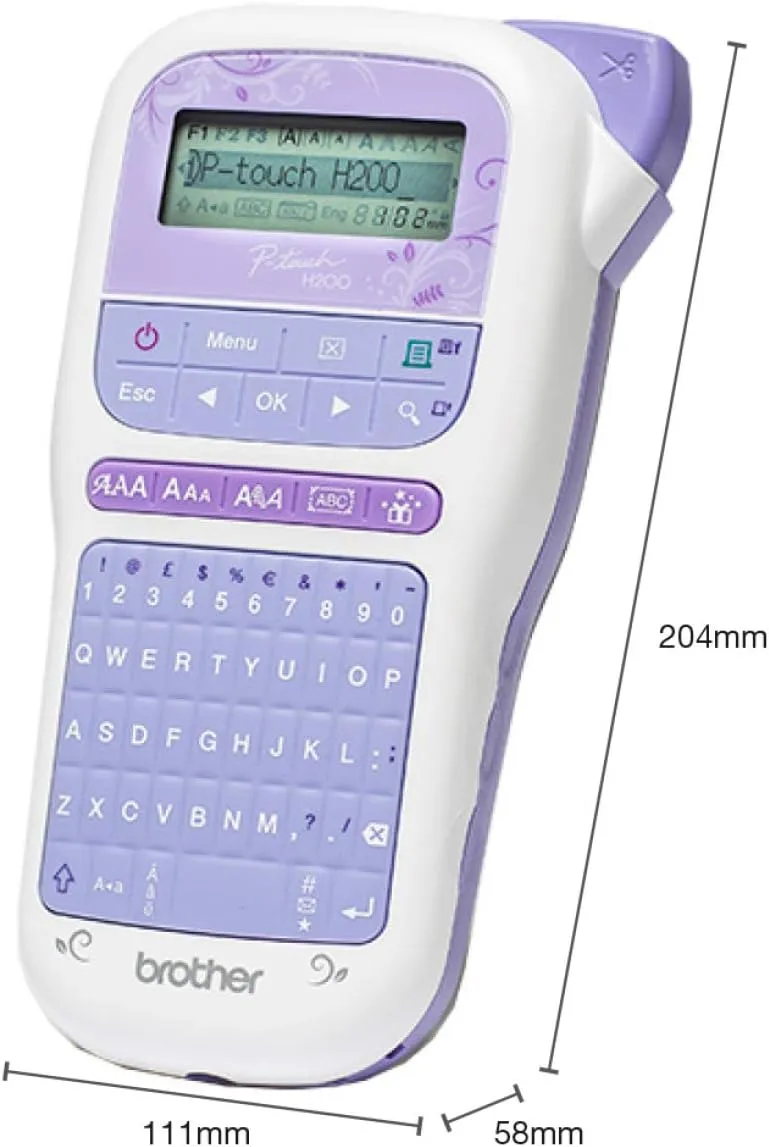 Brother PT-H200 P-Touch Craft Label Maker, Handheld, QWERTY Keyboard, 12mm Labels, Includes Gold on White Tape (12mm), White/Violet