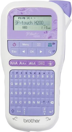 Brother PT-H200 P-Touch Craft Label Maker, Handheld, QWERTY Keyboard, 12mm Labels, Includes Gold on White Tape (12mm), White/Violet