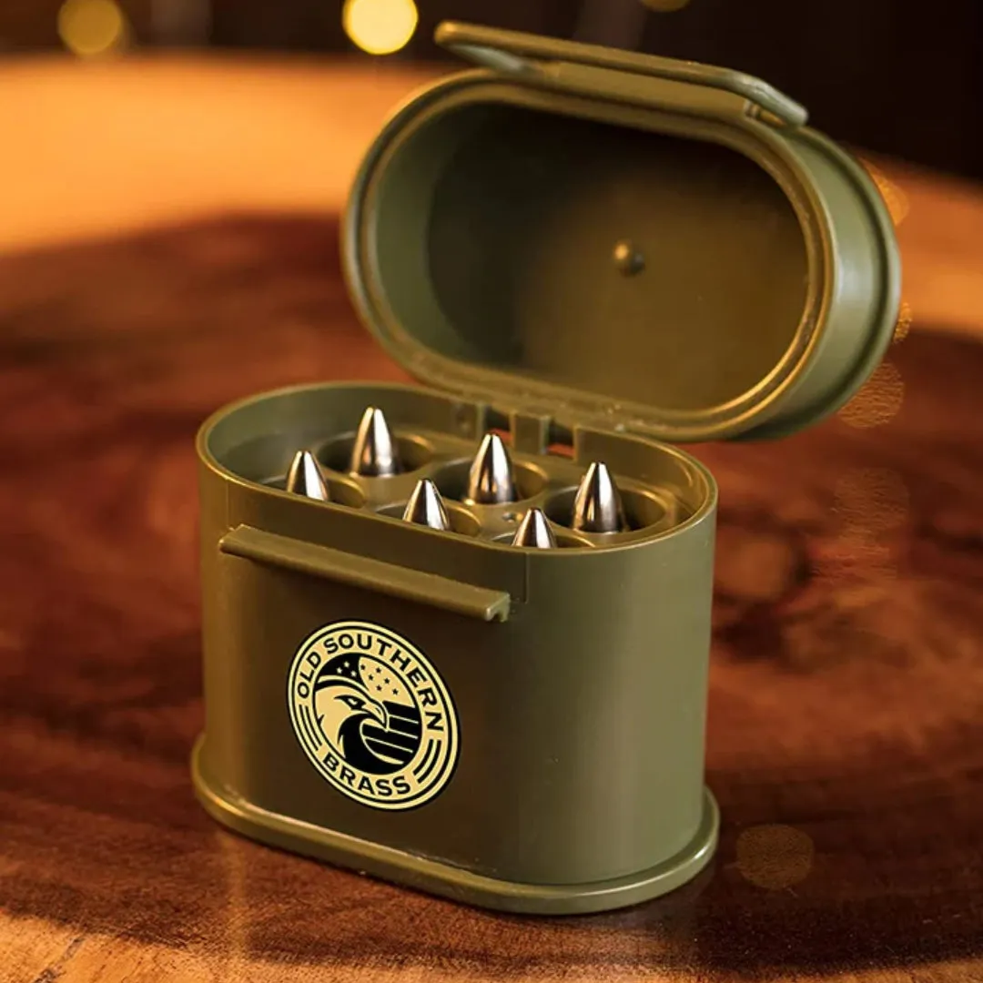 Bullet Whiskey Drink Chillers (Stainless Steel) with Tactical Military-Style Carrying Case