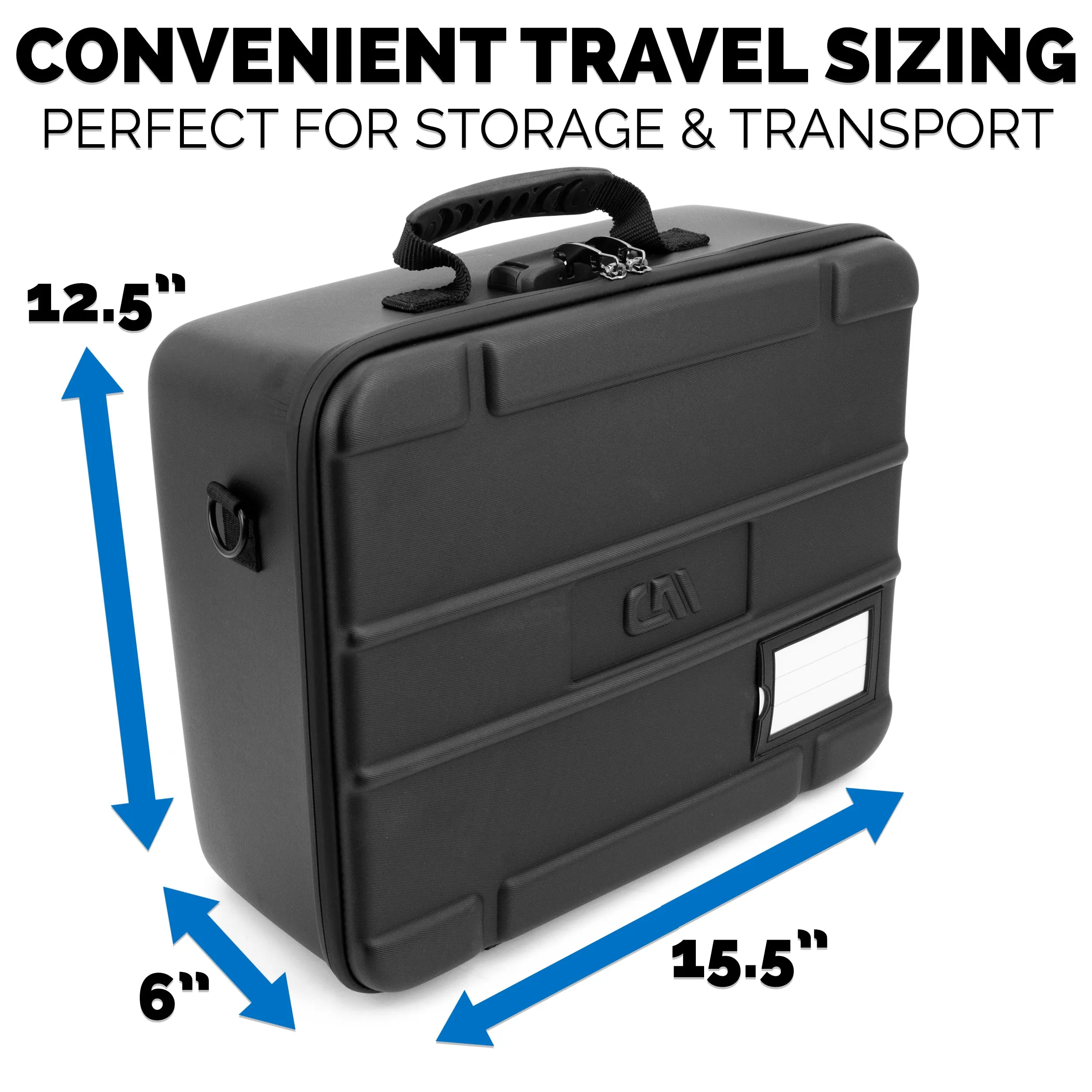 CASEMATIX Miniature Carrying Case with Programmable Lock - 144 Slot Miniature Storage Case with Four Foam Trays For Minis, Shoulder Strap and More!