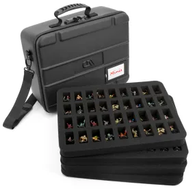 CASEMATIX Miniature Carrying Case with Programmable Lock - 144 Slot Miniature Storage Case with Four Foam Trays For Minis, Shoulder Strap and More!