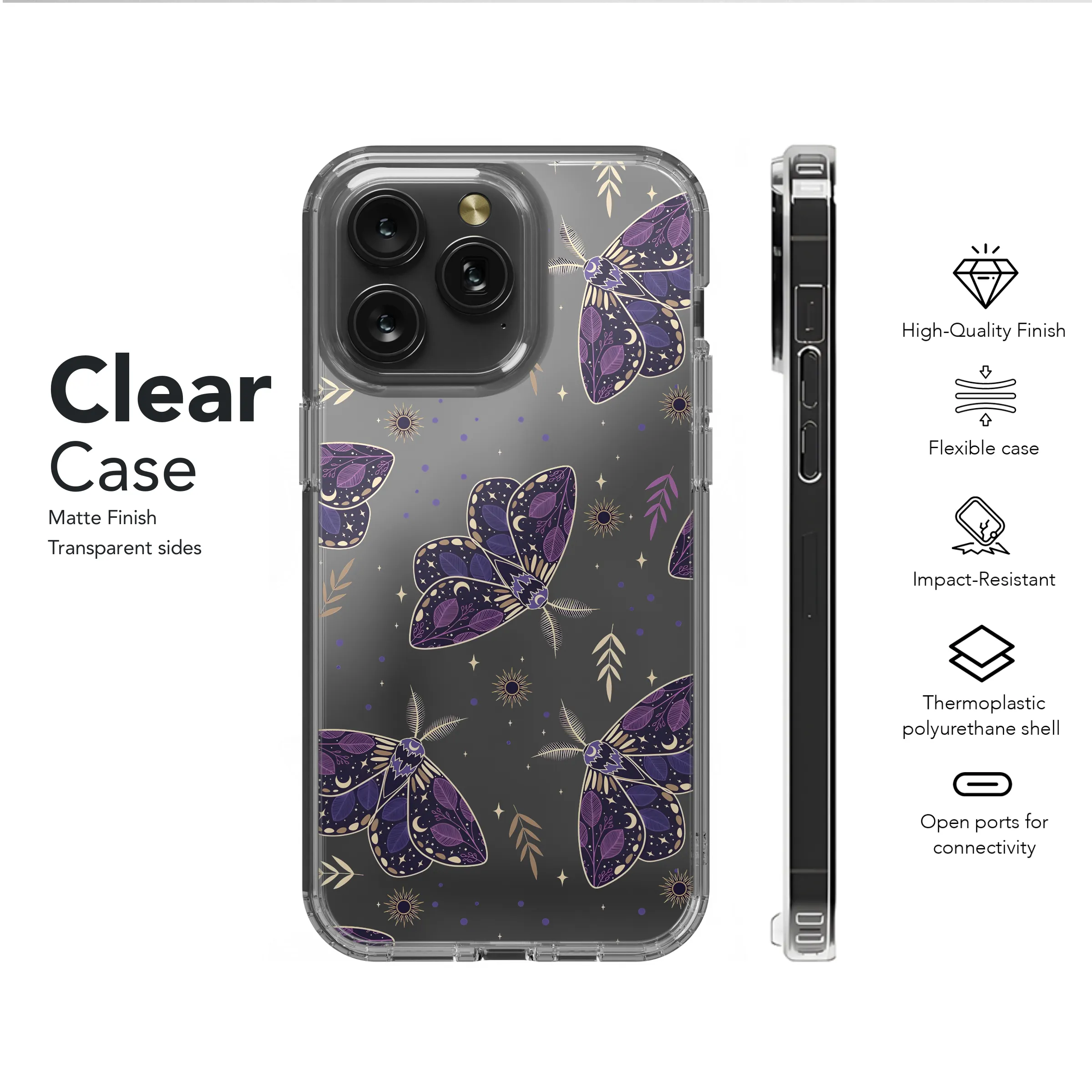 Clear Celestial Moth Mystical Butterfly Phone Case iPhone Samsung Cover Pixel 2776