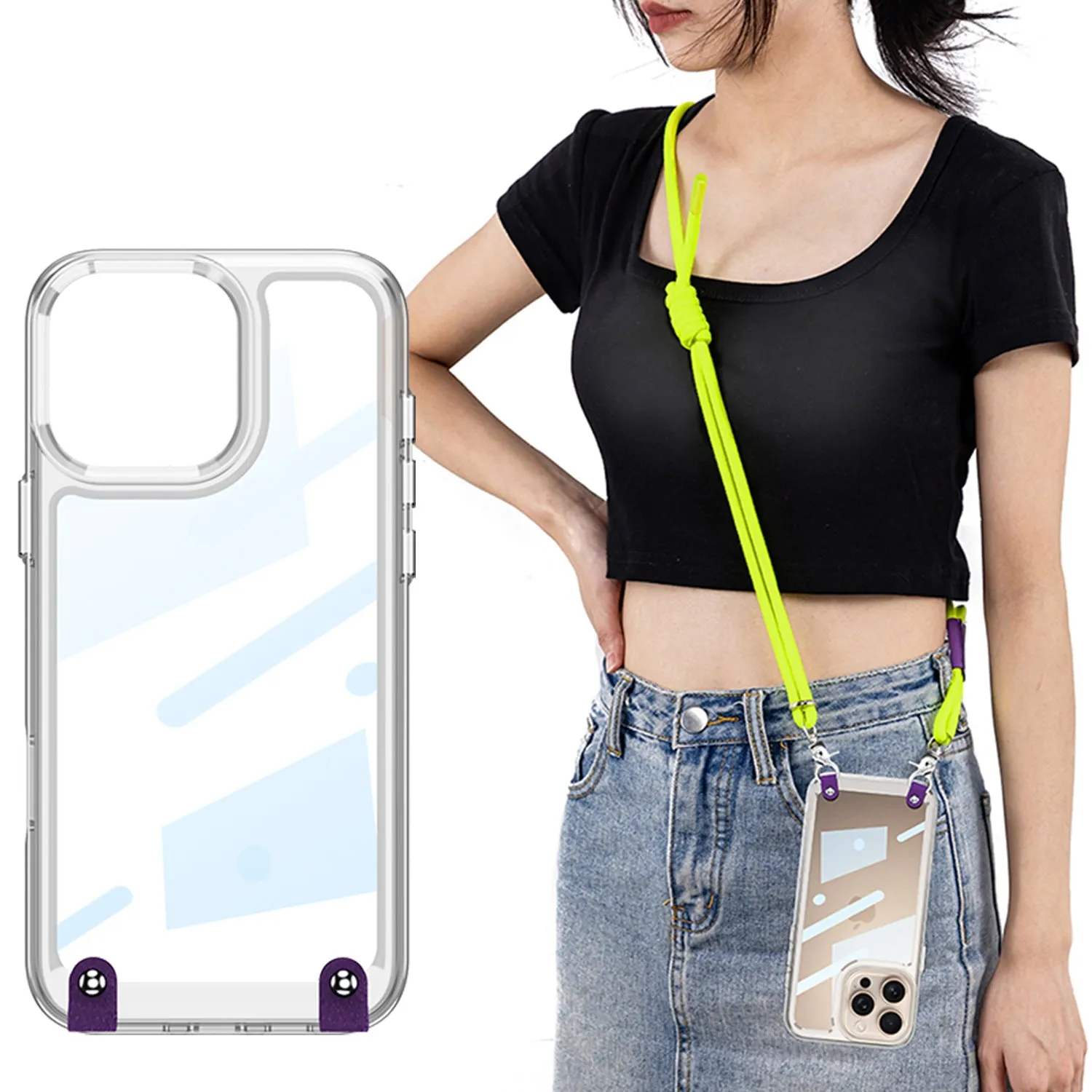 Crystal Crossbody Clear Phone Case With lanyard For iPhone