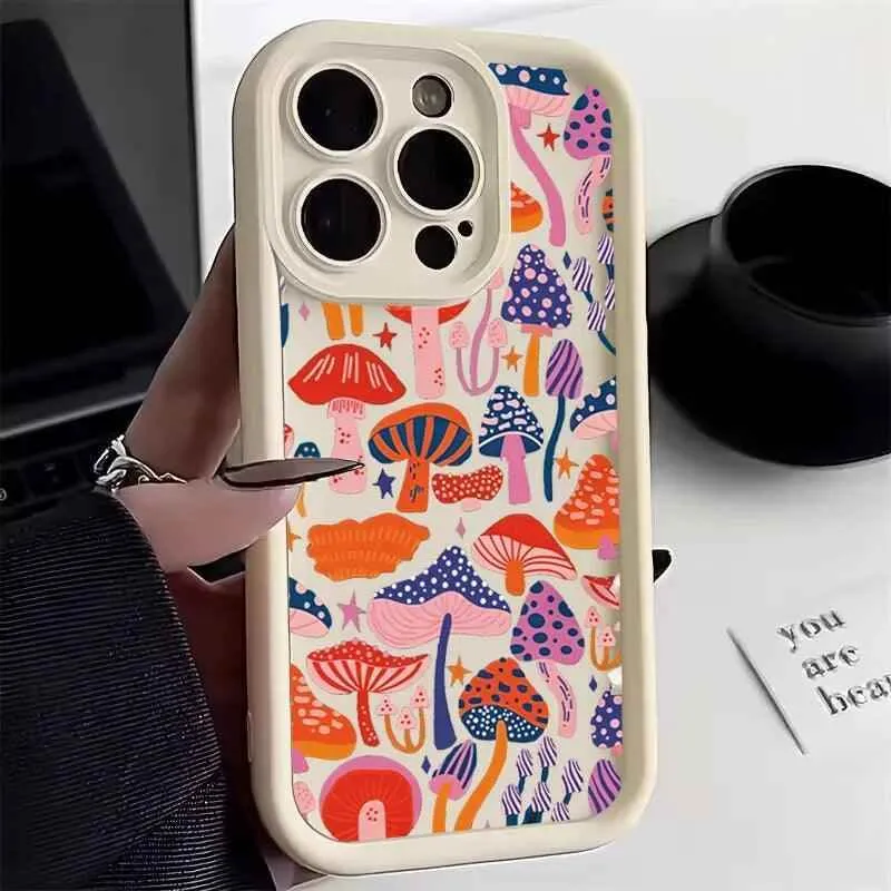 Cute Phone Cases For iPhone 13, 12, 11, XS, X, XR, 7, 8, Plus - Colorful Mushroom - Silicone Cover - TSP229