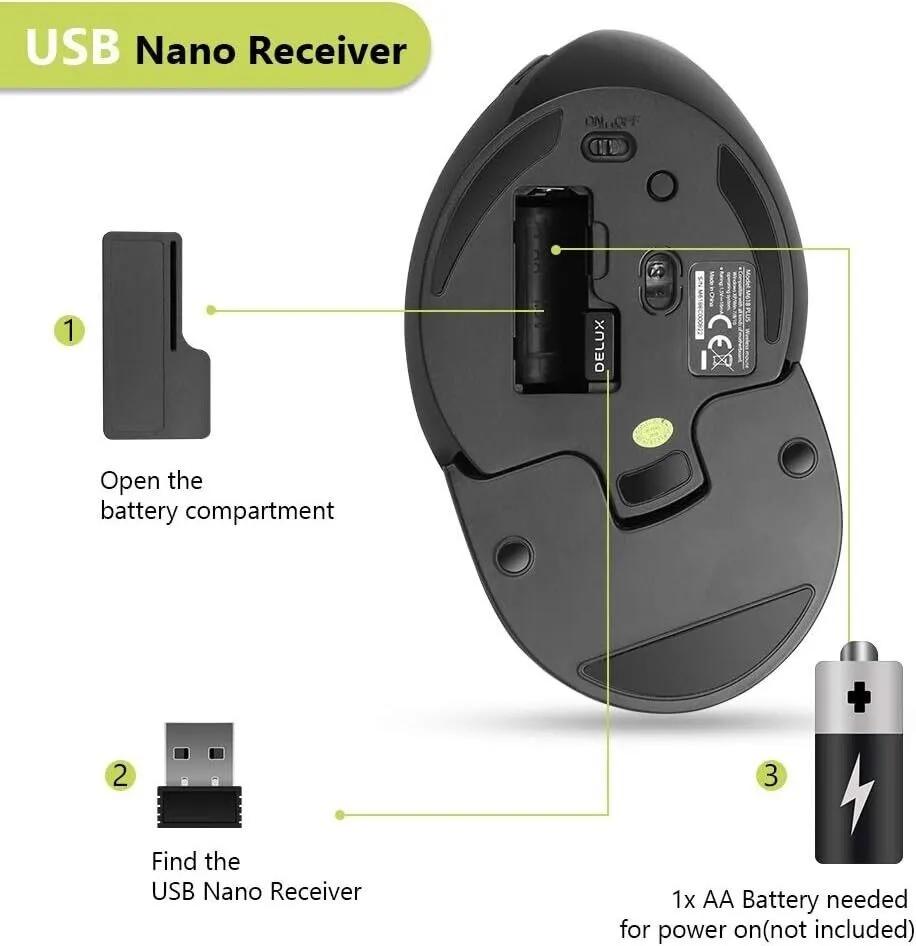 Delux M618PLUS Wireless Vertical Silent Ergonomic Wireless Vertical Mouse