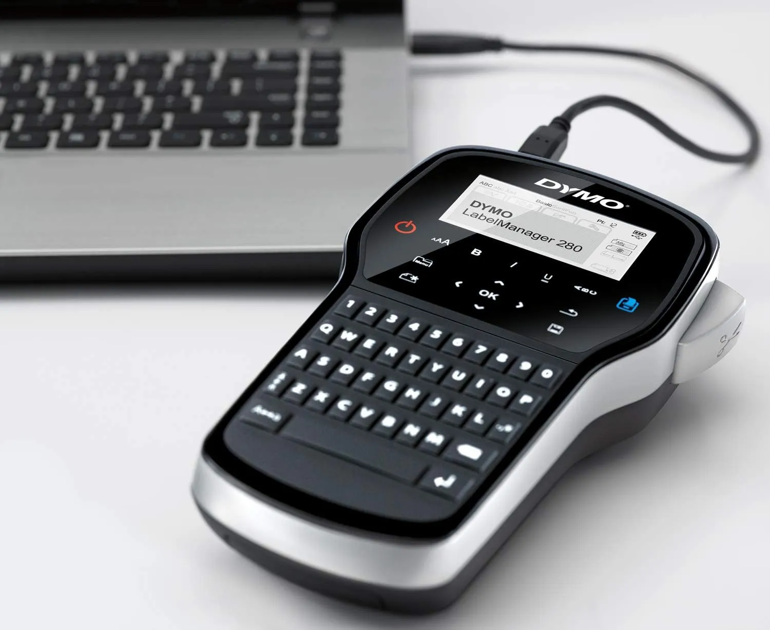 Dymo LabelManager 280 Rechargeable Handheld Label Maker Kit with QWERTY Keyboard, 2 D1 Label Rolls, and Carrying Case