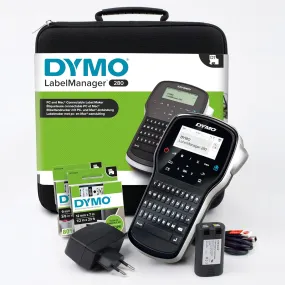 Dymo LabelManager 280 Rechargeable Handheld Label Maker Kit with QWERTY Keyboard, 2 D1 Label Rolls, and Carrying Case