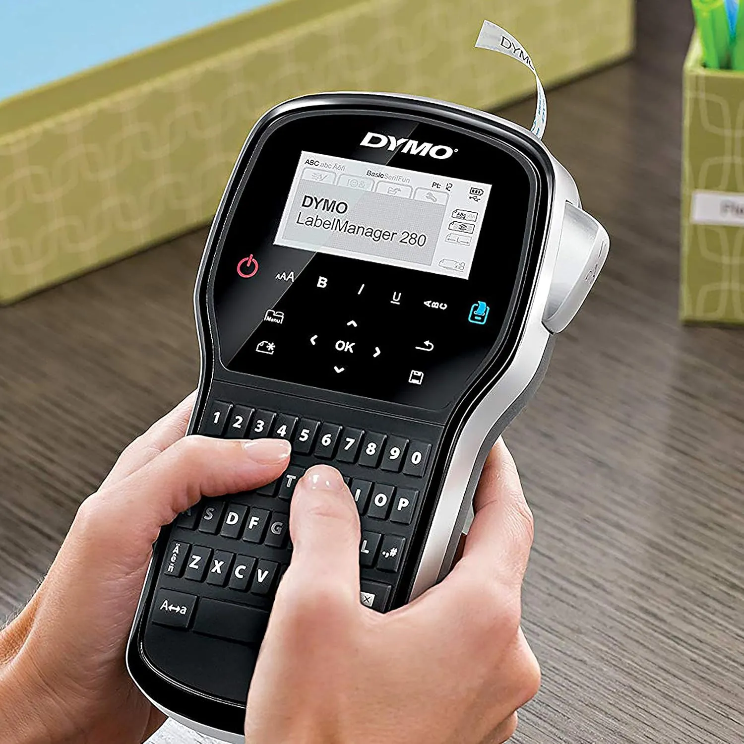 Dymo LabelManager 280 Rechargeable Handheld Label Maker Kit with QWERTY Keyboard, 2 D1 Label Rolls, and Carrying Case