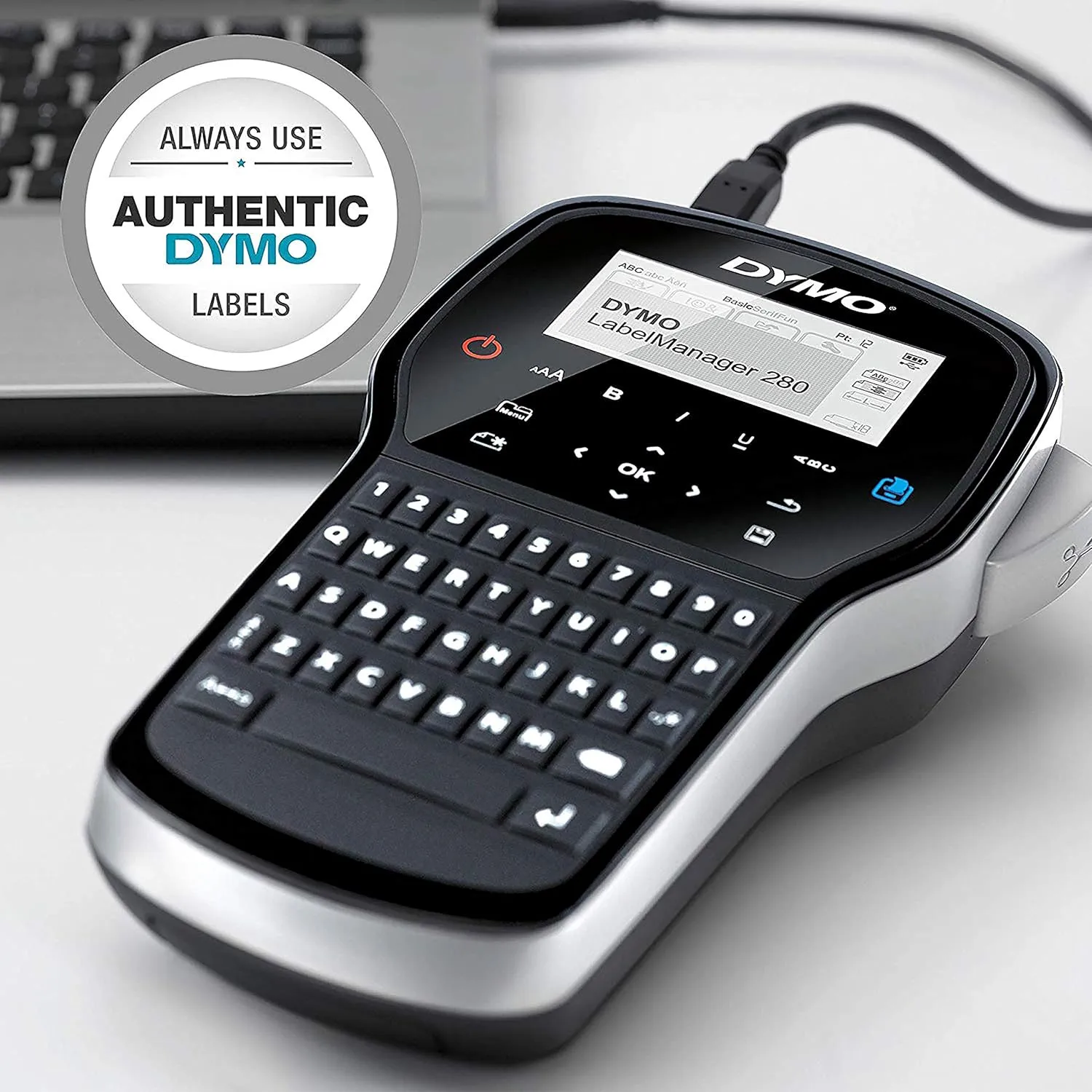 Dymo LabelManager 280 Rechargeable Handheld Label Maker Kit with QWERTY Keyboard, 2 D1 Label Rolls, and Carrying Case