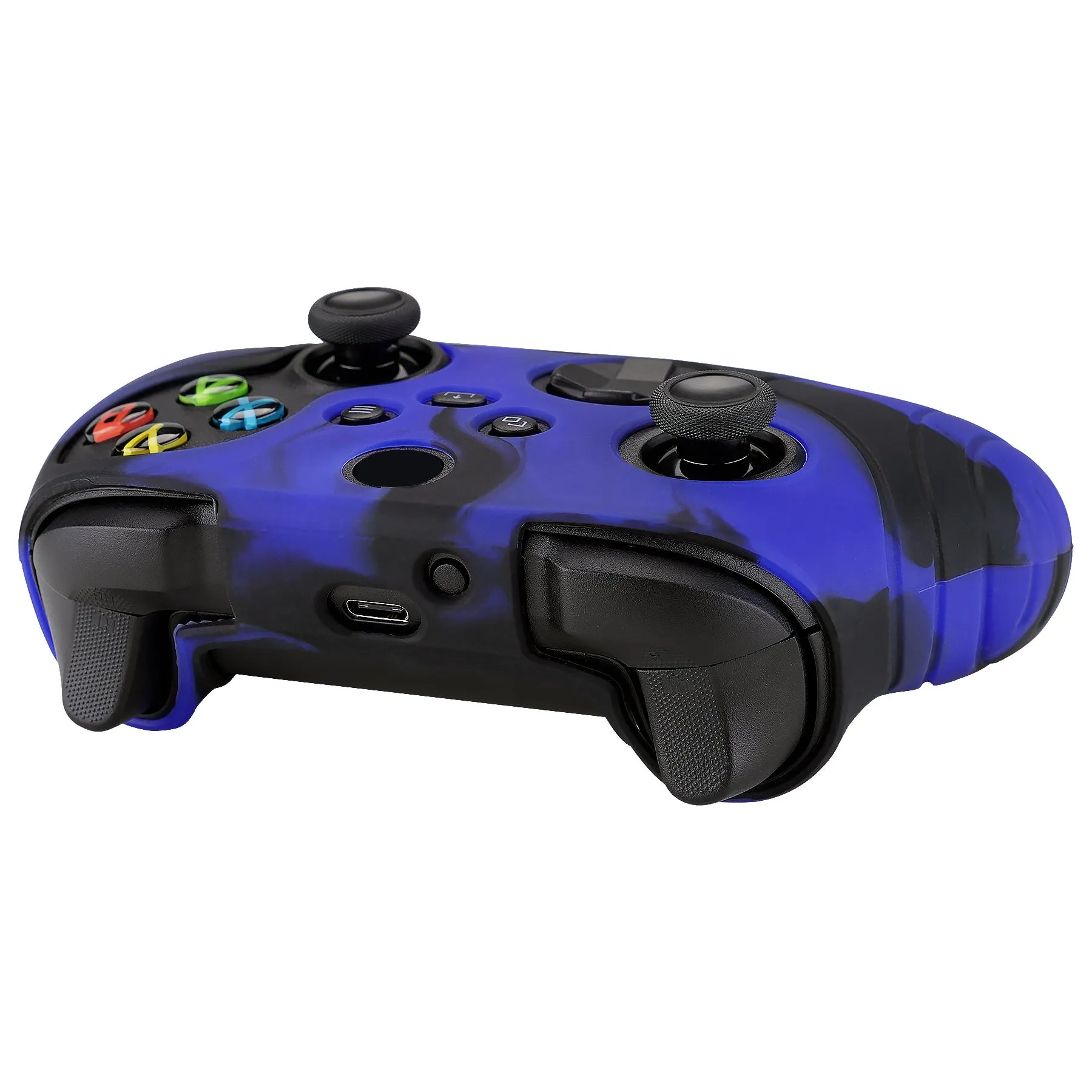 eXtremeRate Samurai Blue & Black Anti-slip Controller Grip Silicone Skin, Ergonomic Soft Rubber Protective Case Cover for Xbox Series S/X Controller with Black Thumb Stick Caps - WAX3017