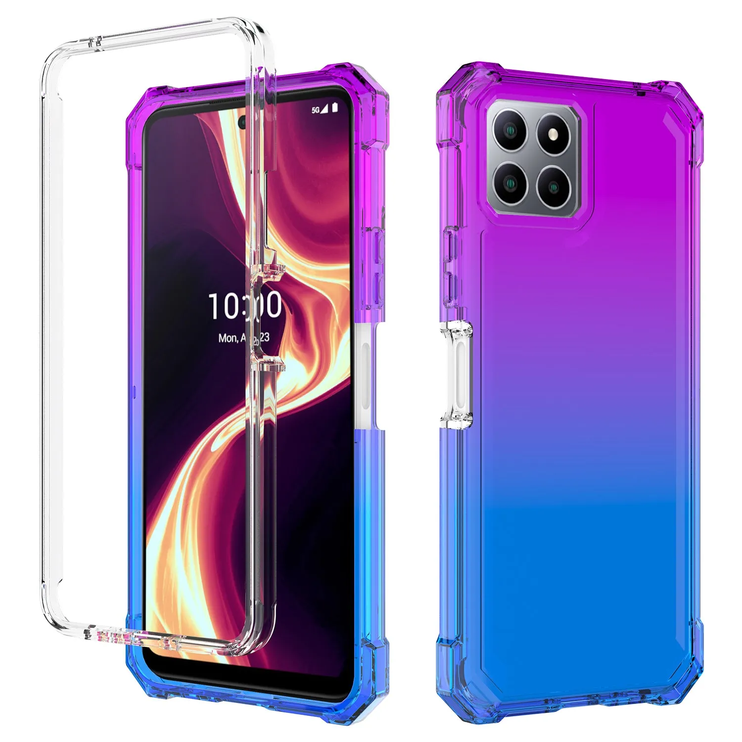 For Boost Celero 5g Plus Case with Temper Glass Screen Protector Full-Body Rugged Protection - Purple/Blue