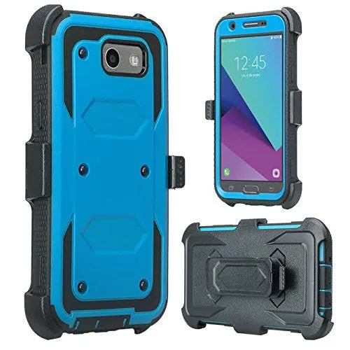 Galaxy J3 Emerge Case, Rugged Full-Body Armor Heavy Duty Holster Shell Combo Case for Samsung Galaxy J3 Emerge - Blue