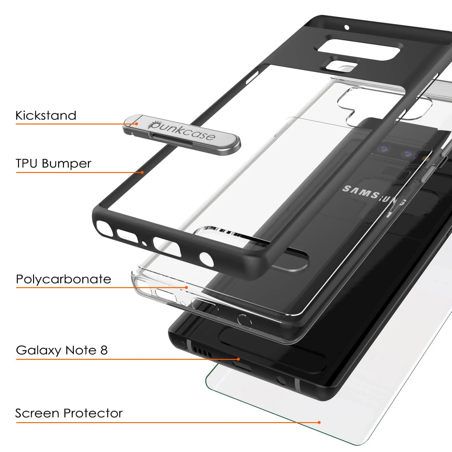 Galaxy Note 9 Lucid 3.0 PunkCase Armor Cover w/Integrated Kickstand and Screen Protector [Black]