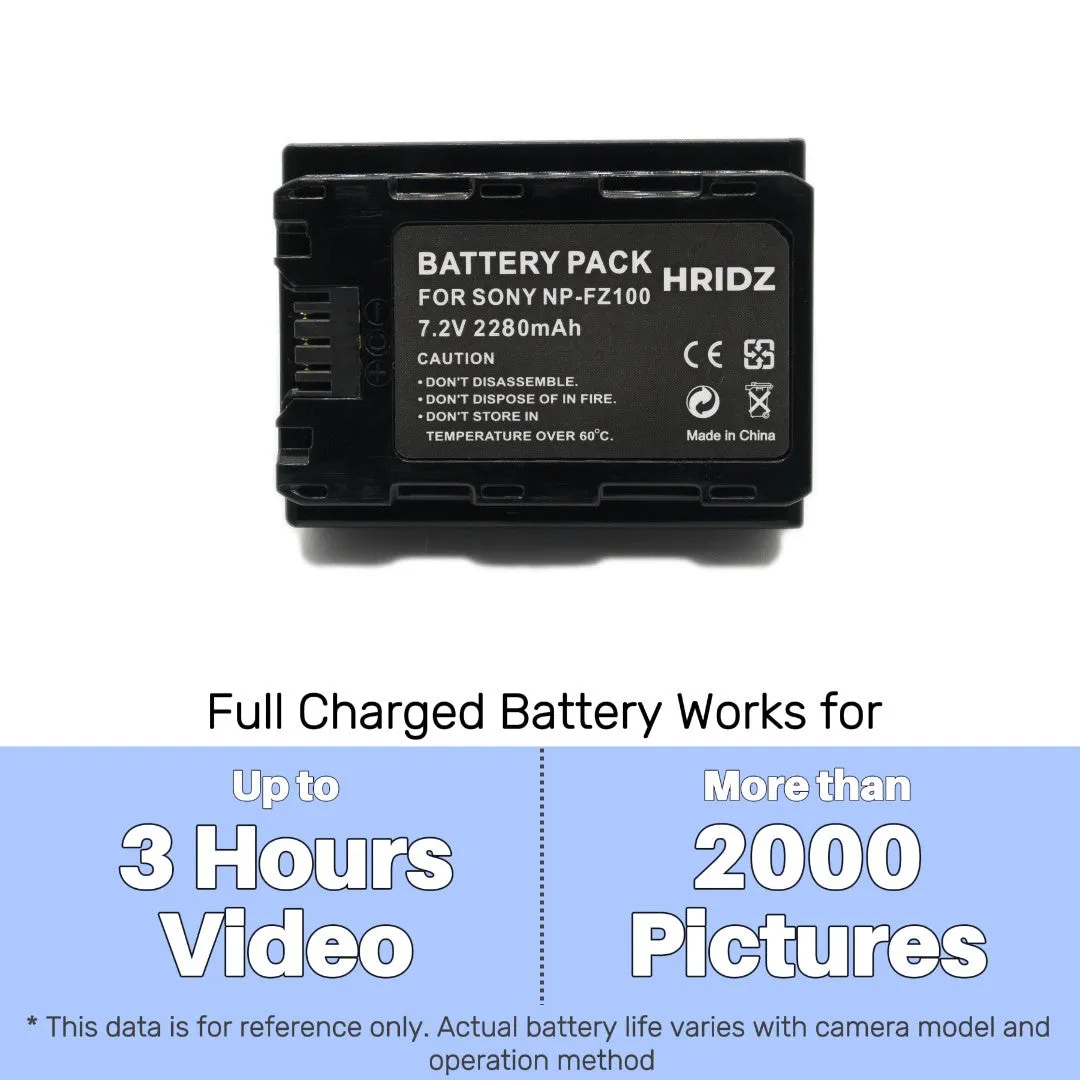 Hridz NP-FZ100 Battery and Dual Charger Pack for Sony A9 9R A9R A9S A7RIII A7RIV A6600