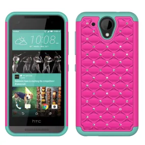 HTC Desire 520 Rhinestone Case , Slim Hybrid Dual Layer[Shock Resistant] Crystal Rhinestone Studded Case Cover - Hot Pink/Teal