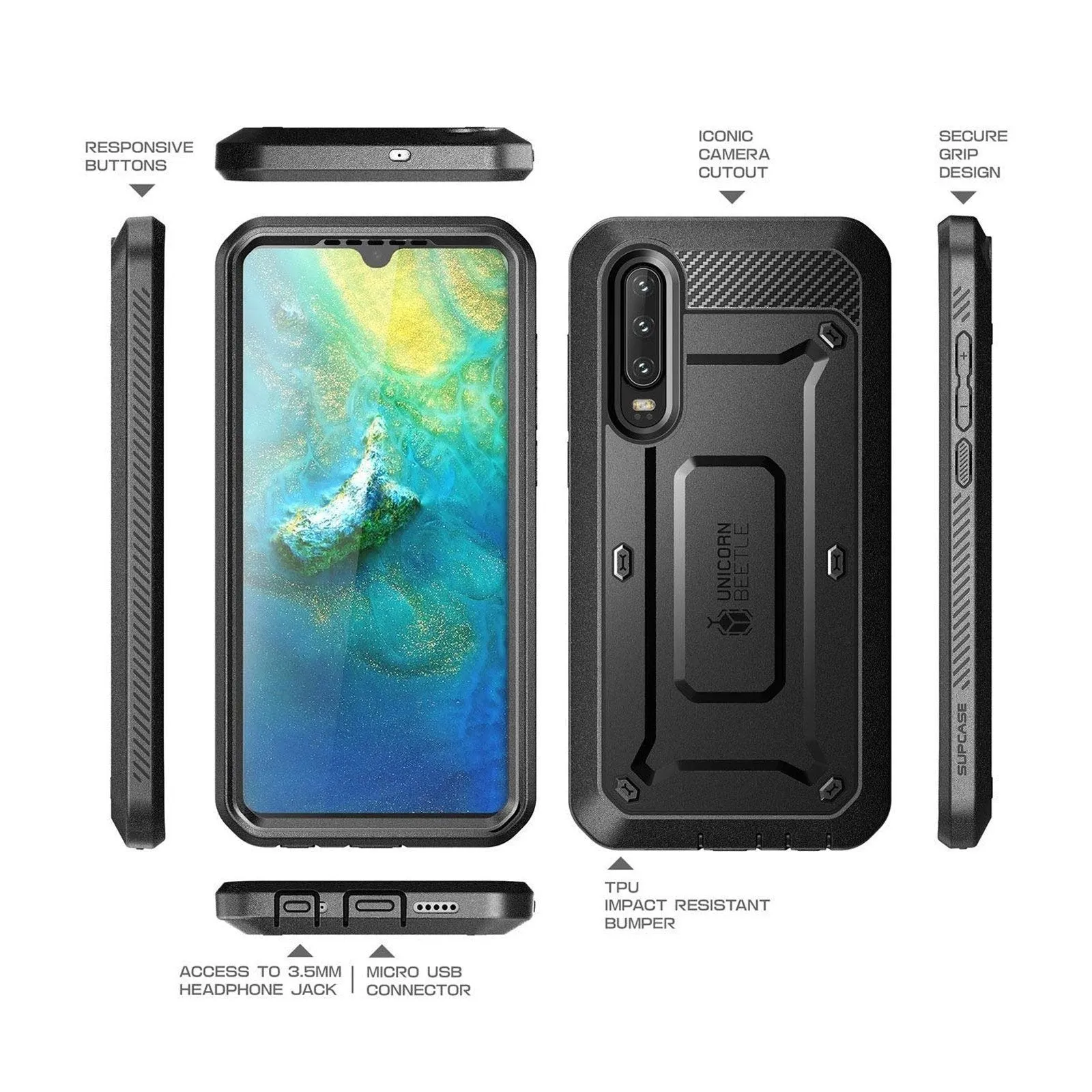 Huawei P30 Unicorn Beetle Pro Rugged Holster Case-Black