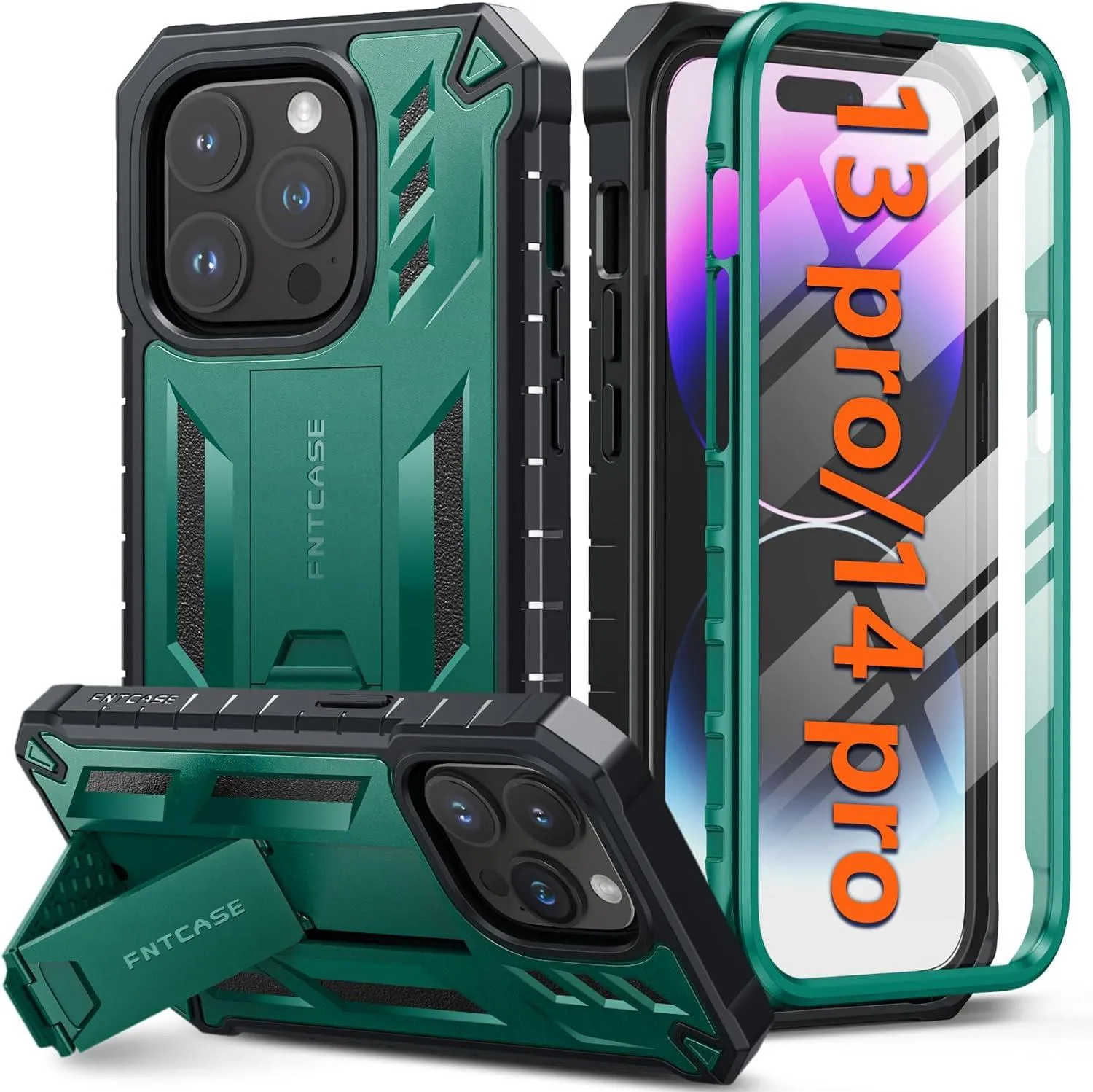 iPhone 14 Pro 13 Pro Case with Built-in Screen Protector and Kickstand