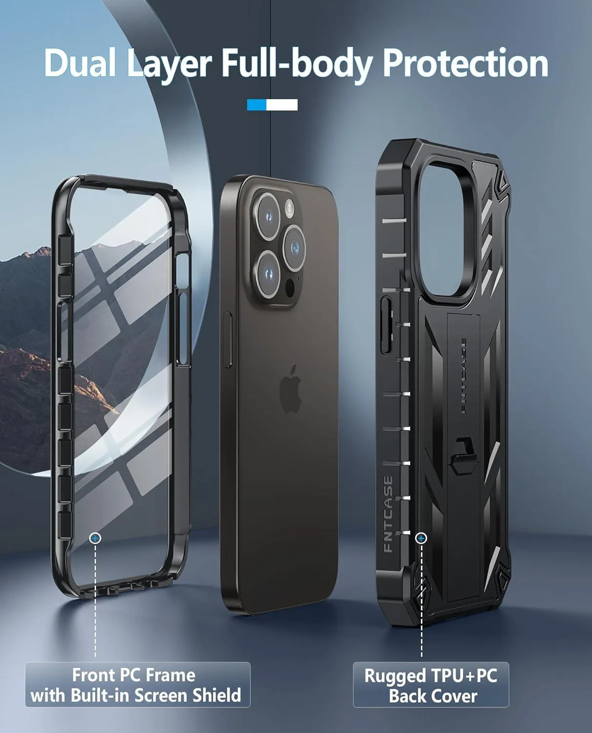 iPhone 14 Pro 13 Pro Case with Built-in Screen Protector and Kickstand