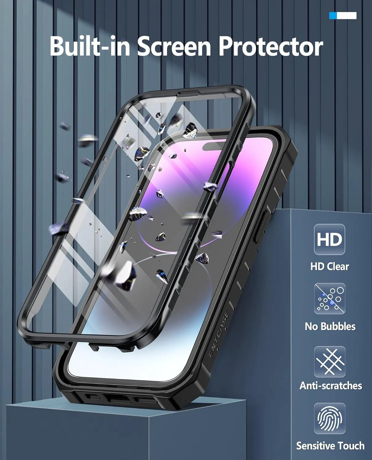 iPhone 14 Pro 13 Pro Case with Built-in Screen Protector and Kickstand