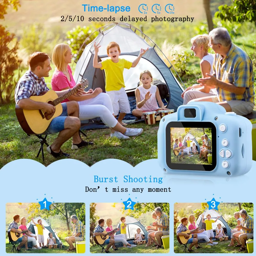 Kids Digital Camera 1080P HD2.0 Inches Color Screen Dual Selfie Video Game Children Camera 600mah battery Toy Gifts for Children