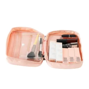 Kuber Industries Cosmetic Storage Case|Makeup Kit Box for Women|Small Vanity Case|Pouch for Home & Travel|Two Compartment|Zipper Closure (Pink)