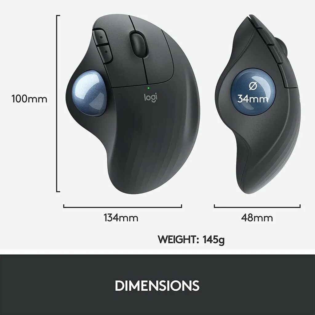 Logitech ERGO M575 Wireless Trackball Mouse with Adjustable Ergonomic 910-005869