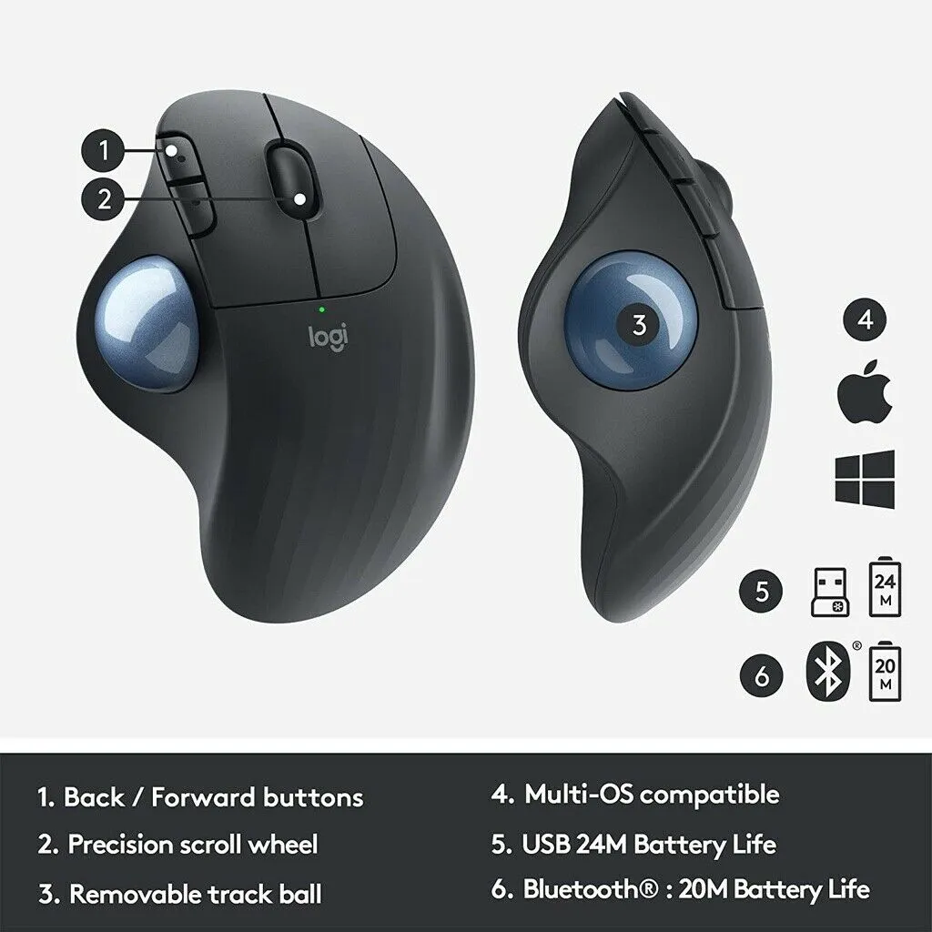 Logitech ERGO M575 Wireless Trackball Mouse with Adjustable Ergonomic 910-005869