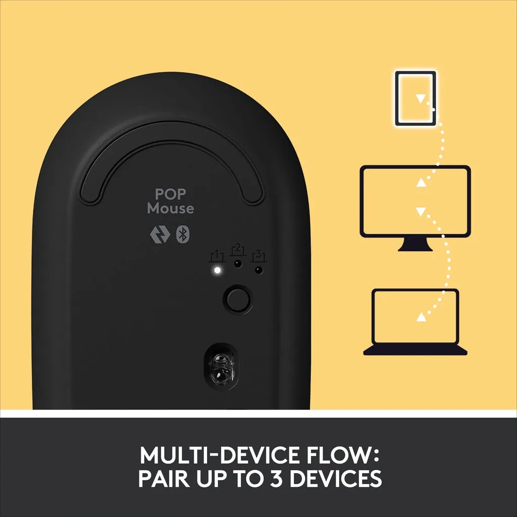 Logitech POP Mouse, Wireless Customisable Emojis, SilentTouch Technology, Precision Scroll, Bluetooth USB Multi-device