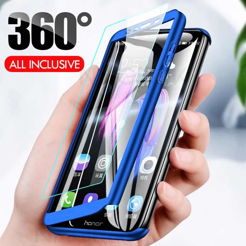 Luxury 360 Full Cover Phone Case on the For Huawei Honor 9 9 Lite 8X Max 7A 7C Pro Tempered glass Protective Cover 7A 9Lite Case