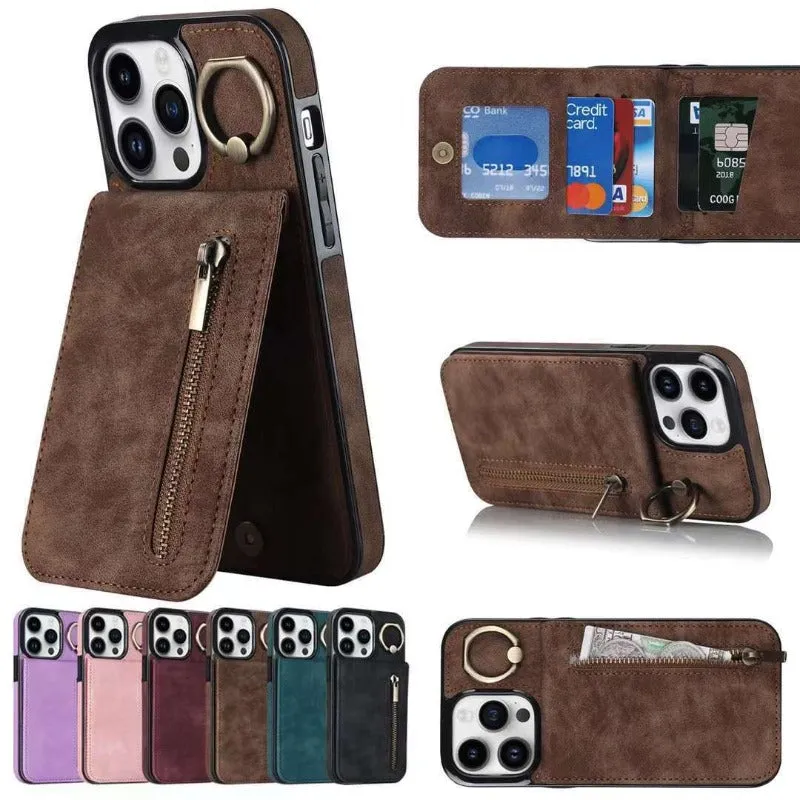 Luxury Retro Faux Leather Phone Case With Ring Holder For IPhone