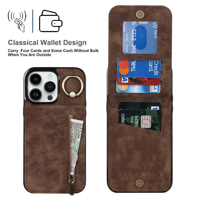 Luxury Retro Faux Leather Phone Case With Ring Holder For IPhone