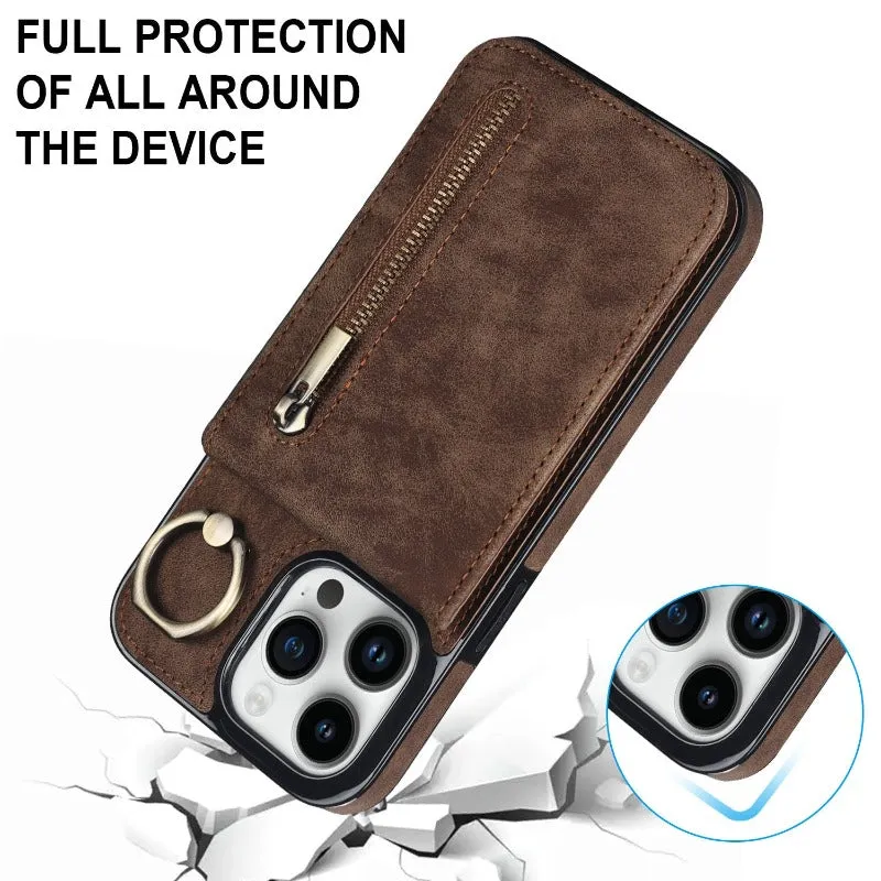 Luxury Retro Faux Leather Phone Case With Ring Holder For IPhone