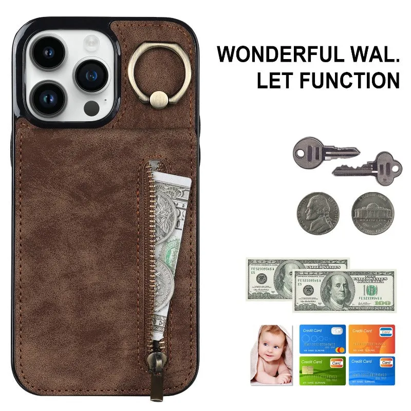 Luxury Retro Faux Leather Phone Case With Ring Holder For IPhone