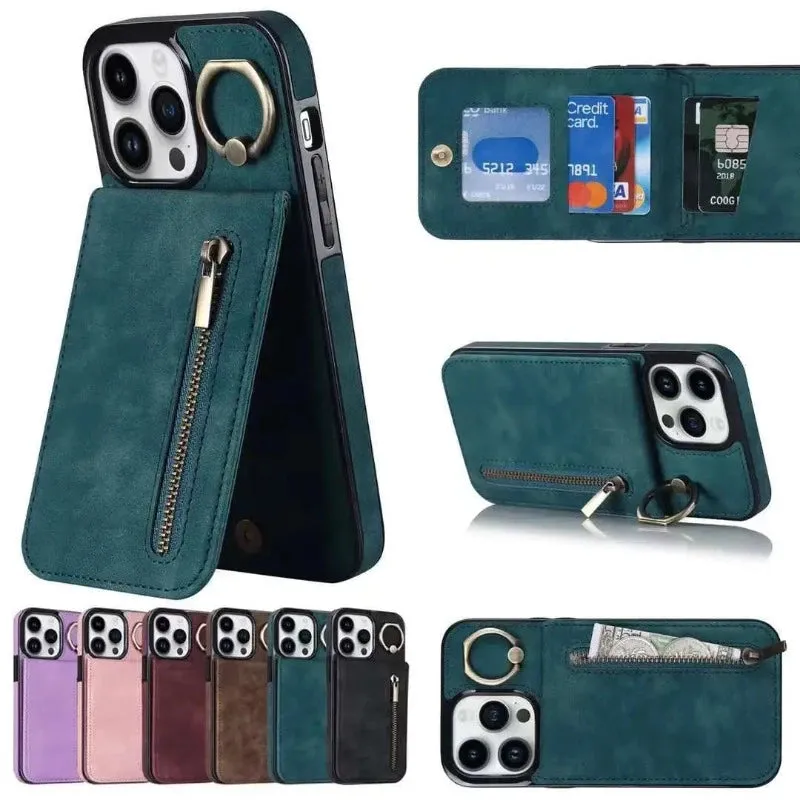 Luxury Retro Faux Leather Phone Case With Ring Holder For IPhone