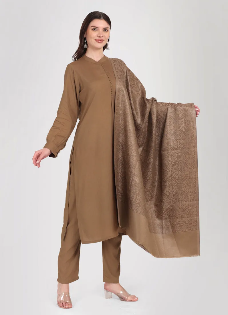 Mouse Brown Straight Cut Shawl Suit Set