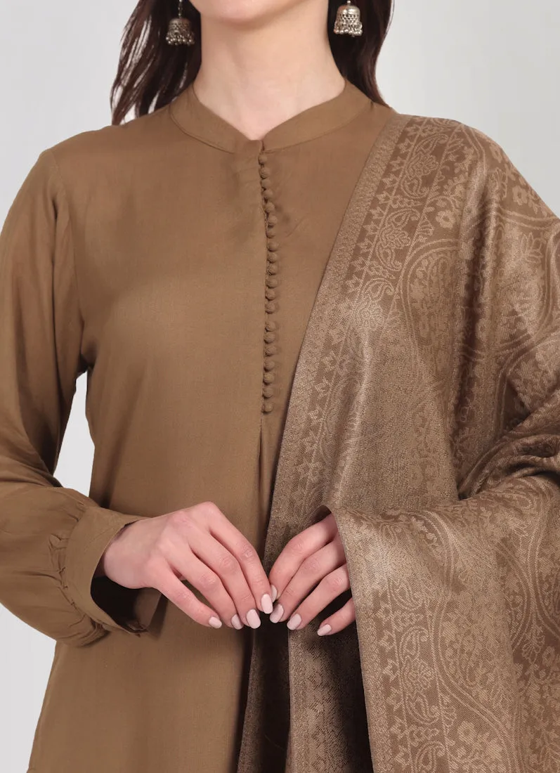 Mouse Brown Straight Cut Shawl Suit Set