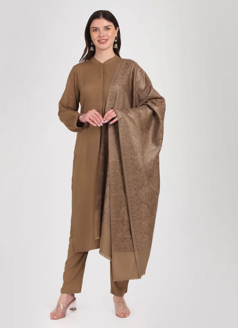 Mouse Brown Straight Cut Shawl Suit Set