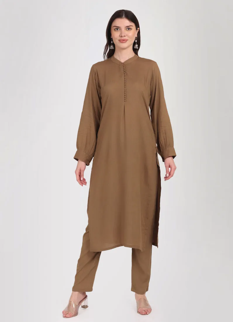 Mouse Brown Straight Cut Shawl Suit Set