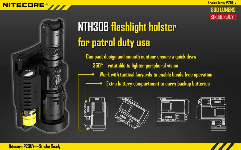 Nitecore Precise Series P20UV 1 x 18650 / 2 x CR123A CREE XM-L2 T6 800 Lumen LED Flashlight with Secondary UV LEDs