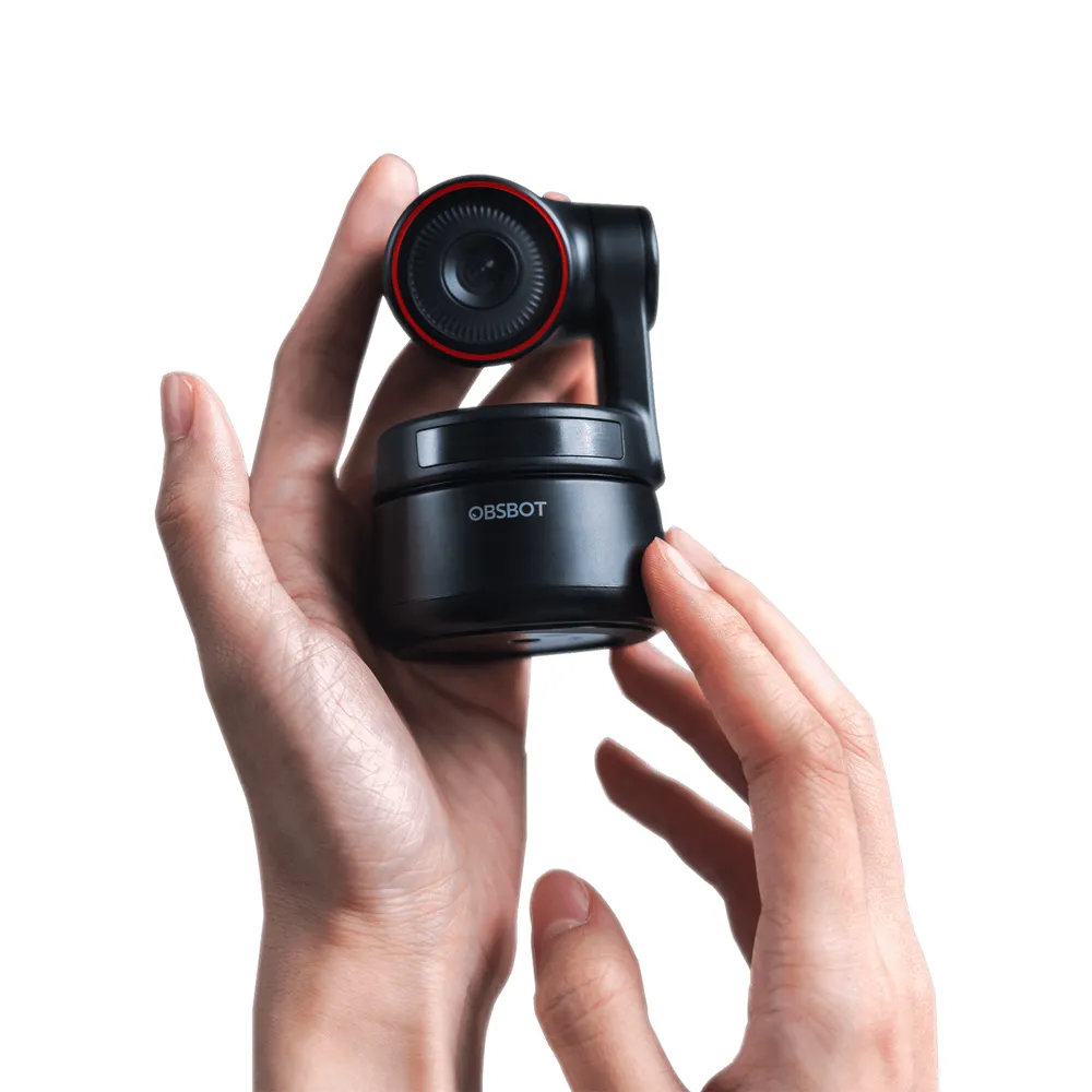 Obsbot Tiny 1080P/4K AI Powered PTZ Webcam with Built-in Omnidirectional Microphones, 150 Degrees Position Tracking, Gesture Control and 2-Axis Gimbal Stabilization